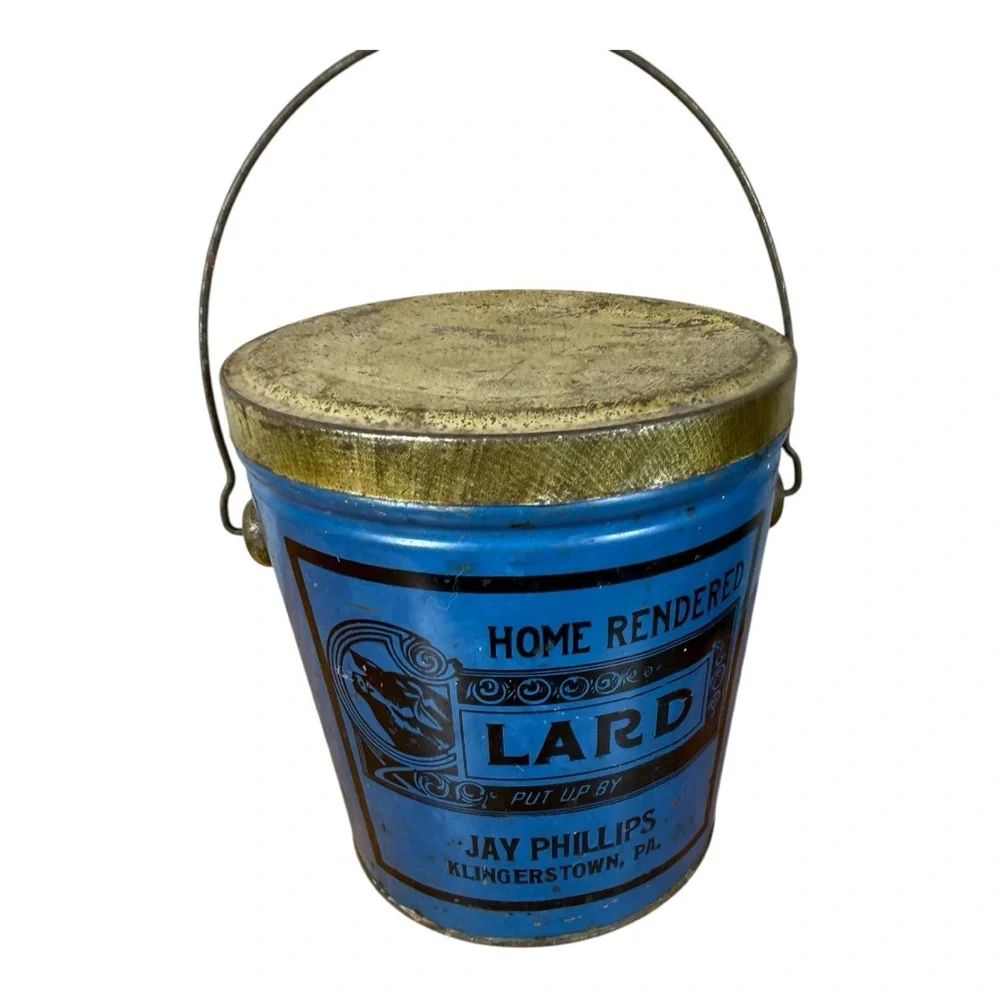 Vintage Blue‎ Lard Tin with Handle